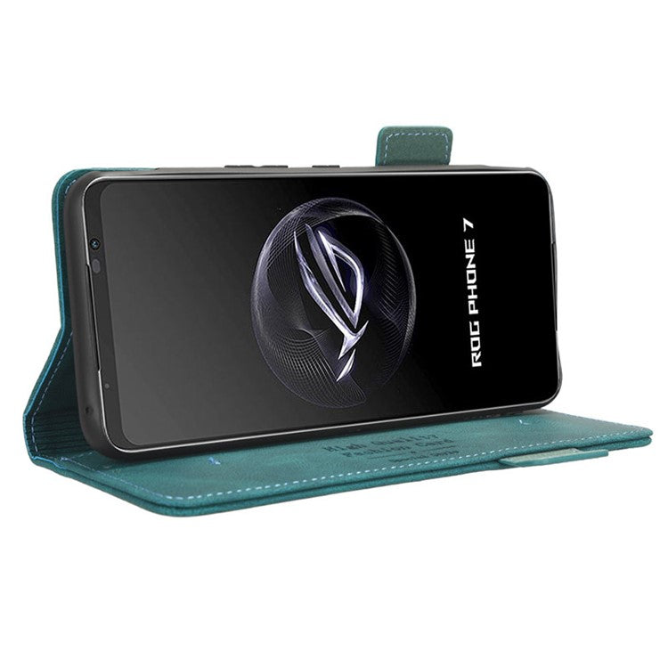 For Asus ROG Phone 7 Ultimate 5G / ROG Phone 7 5G Hardware Decor PU Leather Phone Case Wallet Stand Cover - Blue