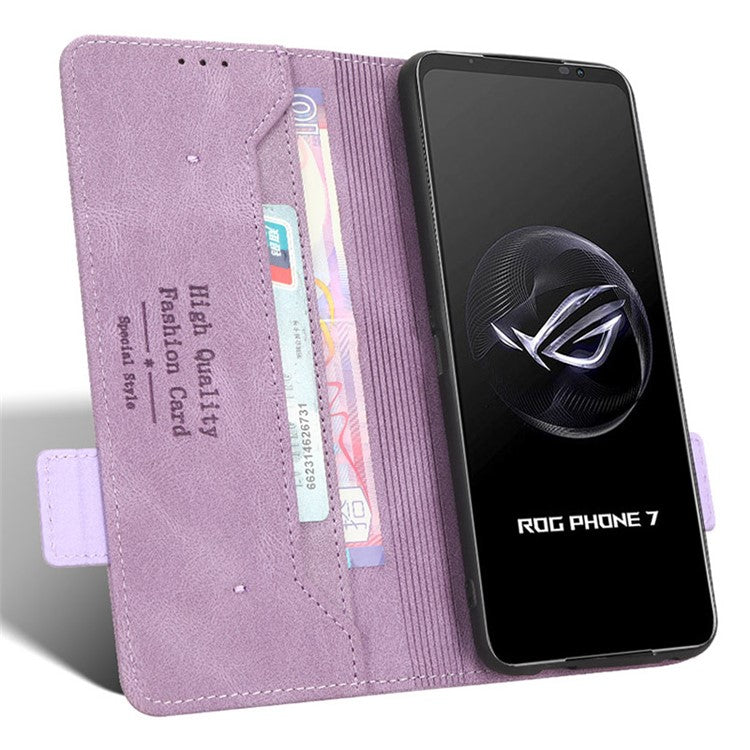 For Asus ROG Phone 7 Ultimate 5G / ROG Phone 7 5G Hardware Decor PU Leather Phone Case Wallet Stand Cover - Purple
