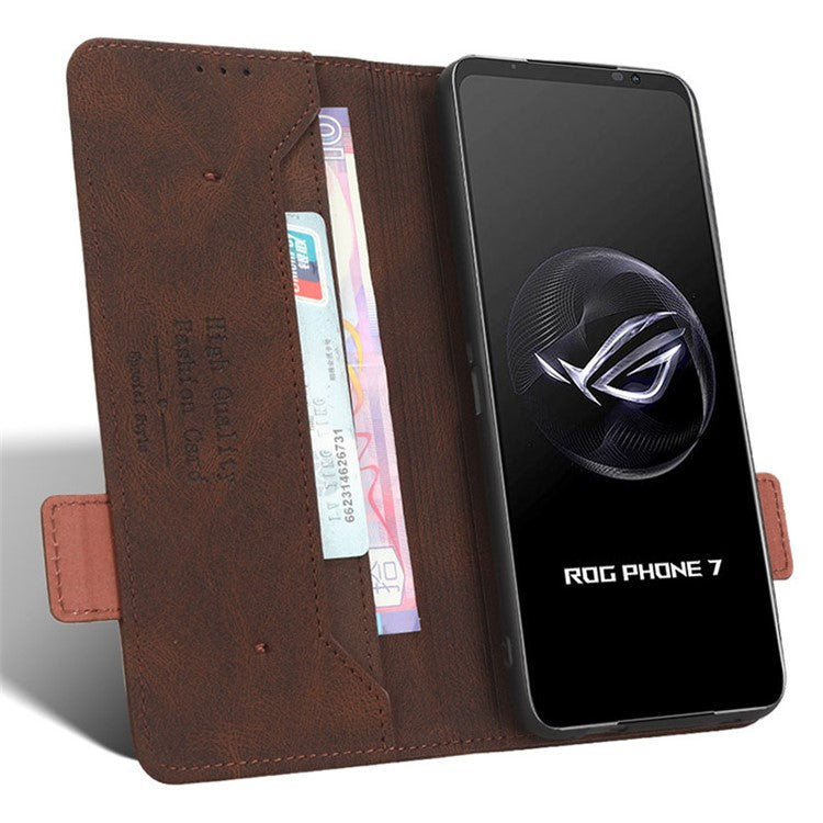 For Asus ROG Phone 7 Ultimate 5G / ROG Phone 7 5G Hardware Decor PU Leather Phone Case Wallet Stand Cover - Coffee