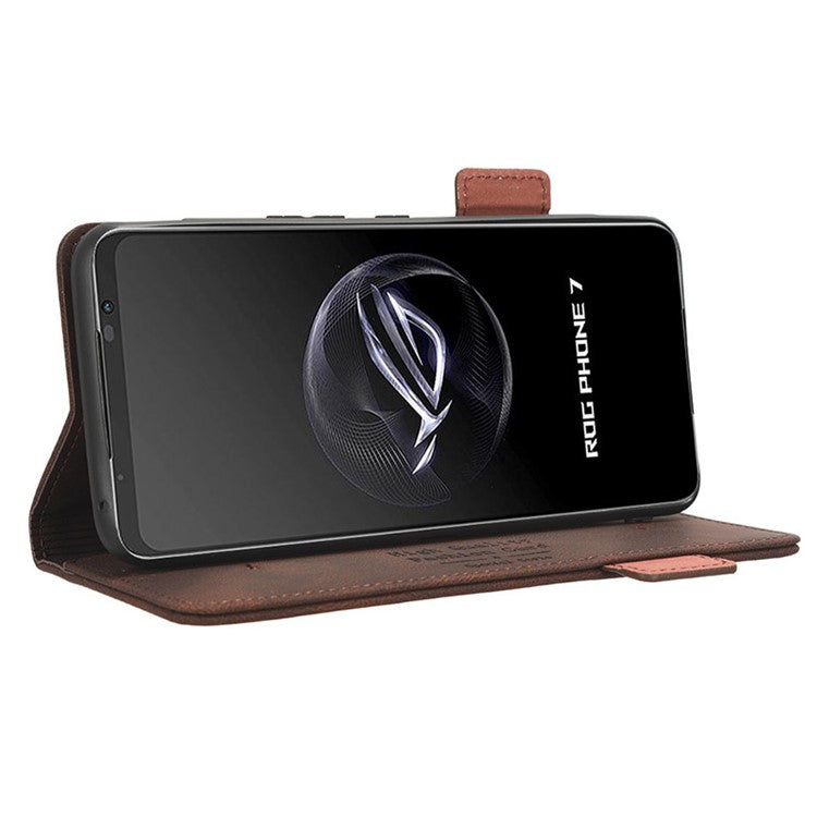 For Asus ROG Phone 7 Ultimate 5G / ROG Phone 7 5G Hardware Decor PU Leather Phone Case Wallet Stand Cover - Coffee