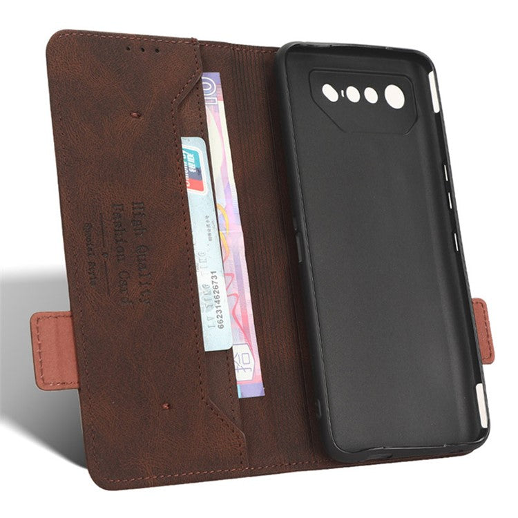 For Asus ROG Phone 7 Ultimate 5G / ROG Phone 7 5G Hardware Decor PU Leather Phone Case Wallet Stand Cover - Coffee