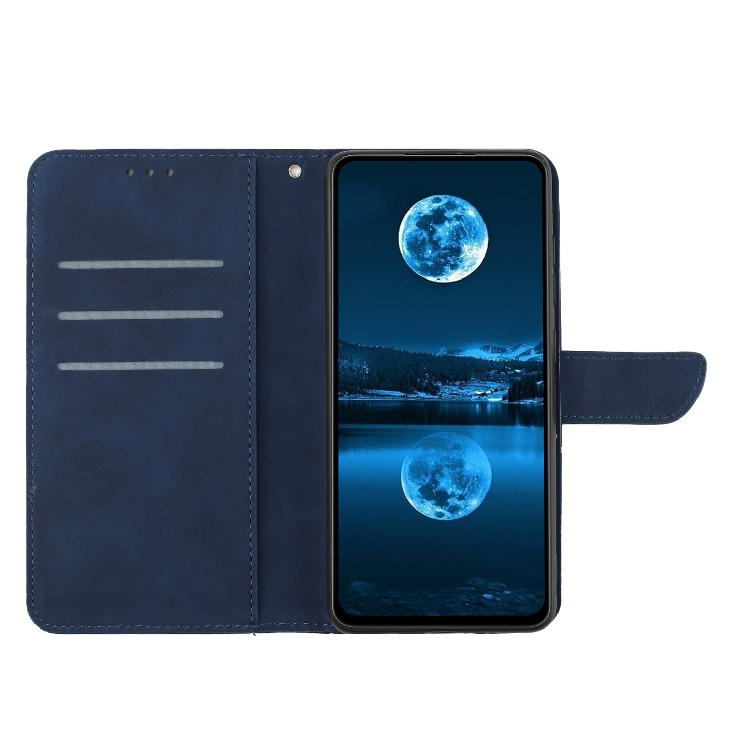 HT05 Flip Wallet Phone Case for Samsung Galaxy S20 FE / S20 FE 5G / S20 FE 2022 / S20 Lite , PU Leather Skin-touch Imprinted Line Stand Cover - Blue