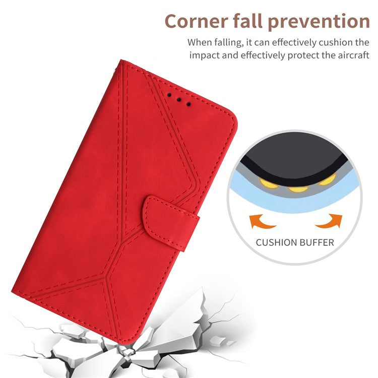 HT05 For Samsung Galaxy A12 / M12 / F12 Imprinted Line Wallet Stand Skin-touch PU Leather Phone Case - Red