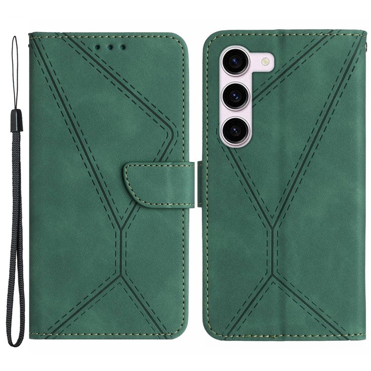HT05 Shockproof Phone Case for Samsung Galaxy S23 Skin-touch PU Leather Wallet Cover with Strap - Green