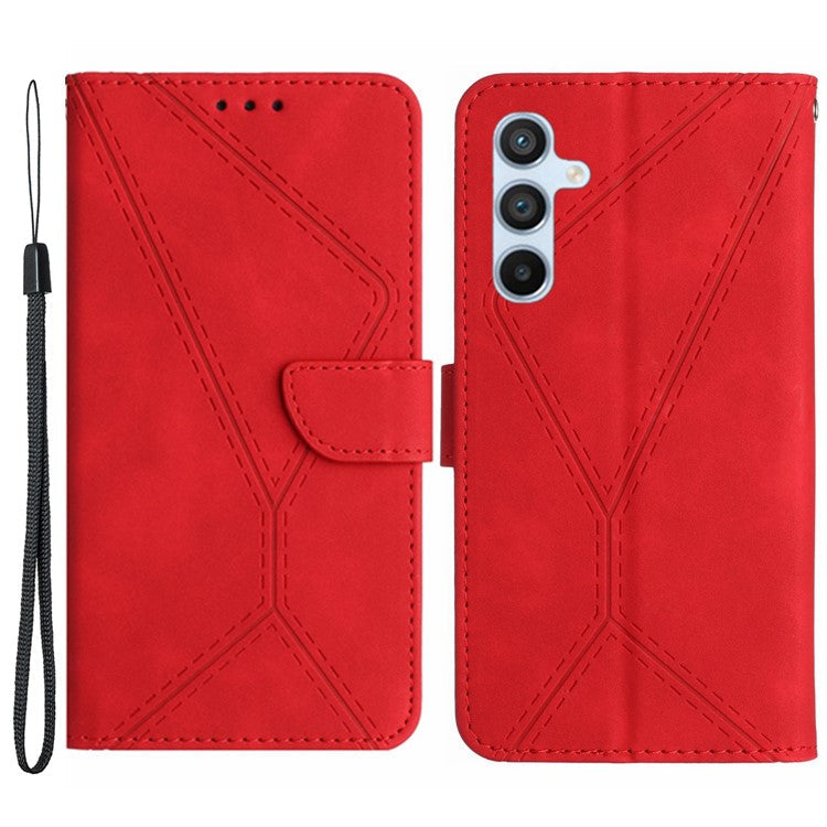 HT05 For Samsung Galaxy M14 5G Imprinted Line Phone Cose PU Leather Wallet Stand Cover - Red