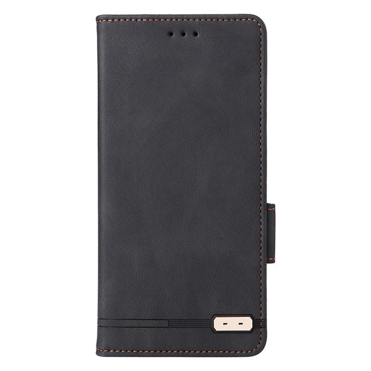 For Samsung Galaxy F14 5G Fall Proof Phone Case Hardware Decor PU Leather Wallet Stand Cover - Black
