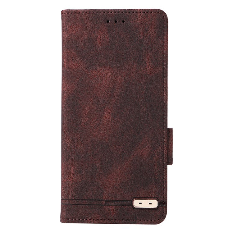 For Samsung Galaxy F14 5G Fall Proof Phone Case Hardware Decor PU Leather Wallet Stand Cover - Coffee