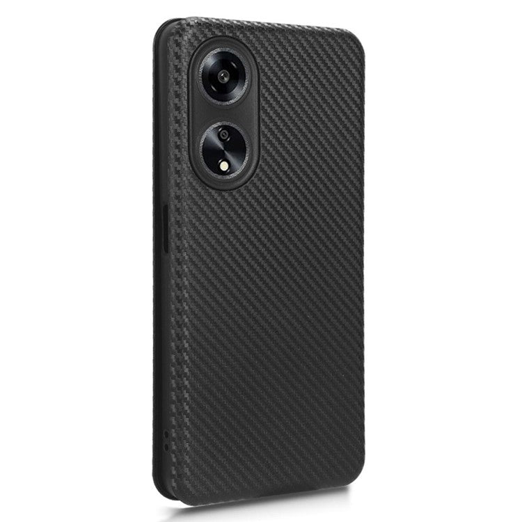 Stand Cover for Oppo A1 5G Carbon Fiber Texture Card Slot PU Leather Shockproof Phone Case - Black