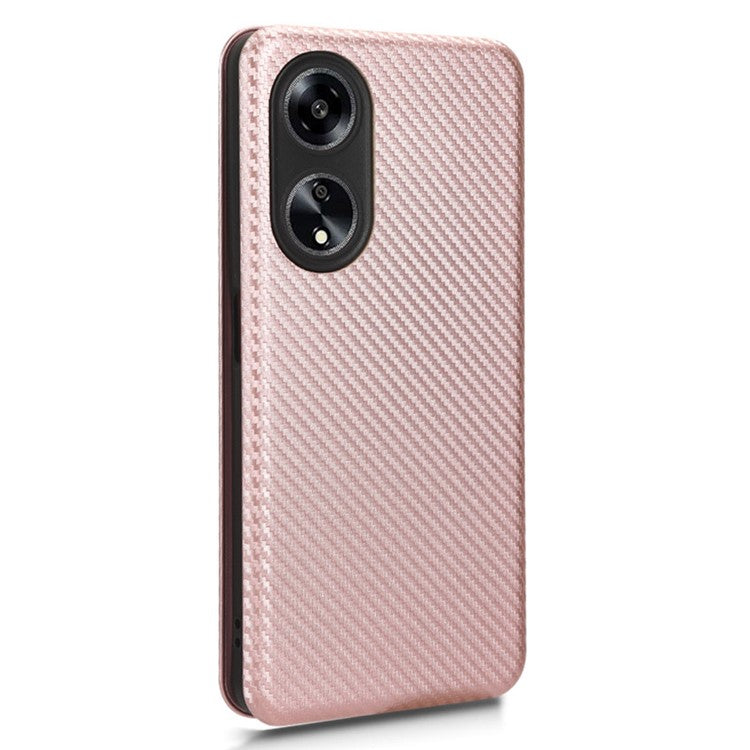 Stand Cover for Oppo A1 5G Carbon Fiber Texture Card Slot PU Leather Shockproof Phone Case - Rose Gold