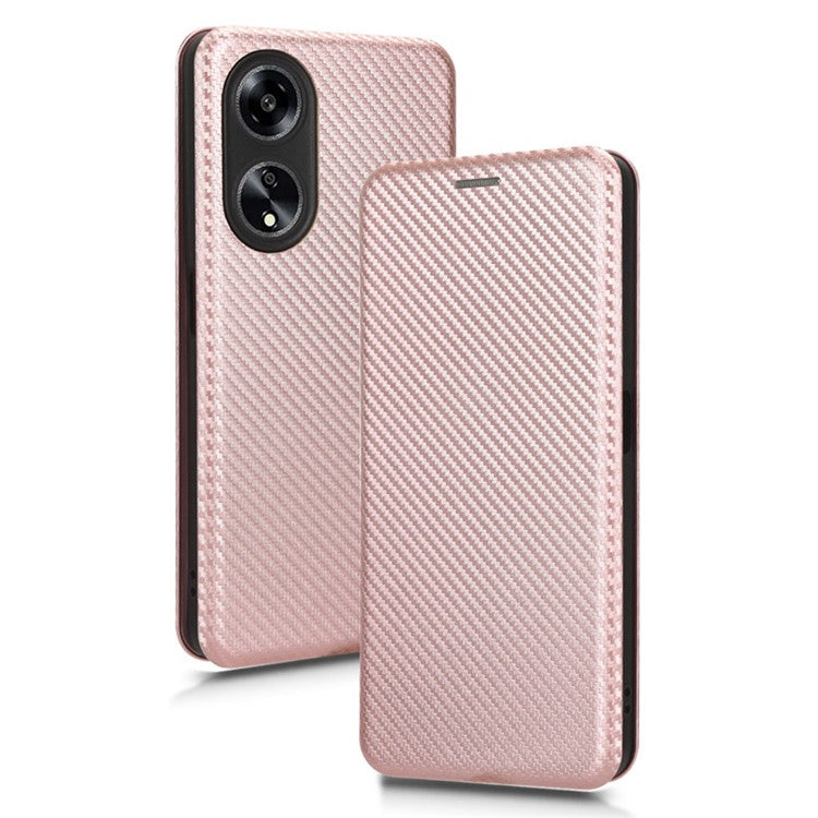 Stand Cover for Oppo A1 5G Carbon Fiber Texture Card Slot PU Leather Shockproof Phone Case - Rose Gold