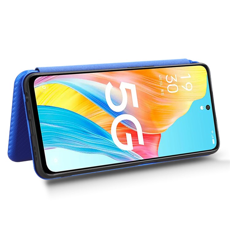 Stand Cover for Oppo A1 5G Carbon Fiber Texture Card Slot PU Leather Shockproof Phone Case - Blue