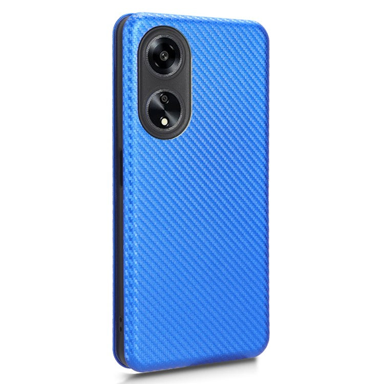 Stand Cover for Oppo A1 5G Carbon Fiber Texture Card Slot PU Leather Shockproof Phone Case - Blue