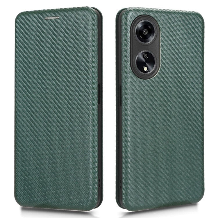 Stand Cover for Oppo A1 5G Carbon Fiber Texture Card Slot PU Leather Shockproof Phone Case - Green