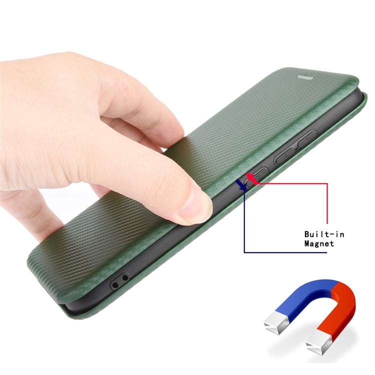Stand Cover for Oppo A1 5G Carbon Fiber Texture Card Slot PU Leather Shockproof Phone Case - Green