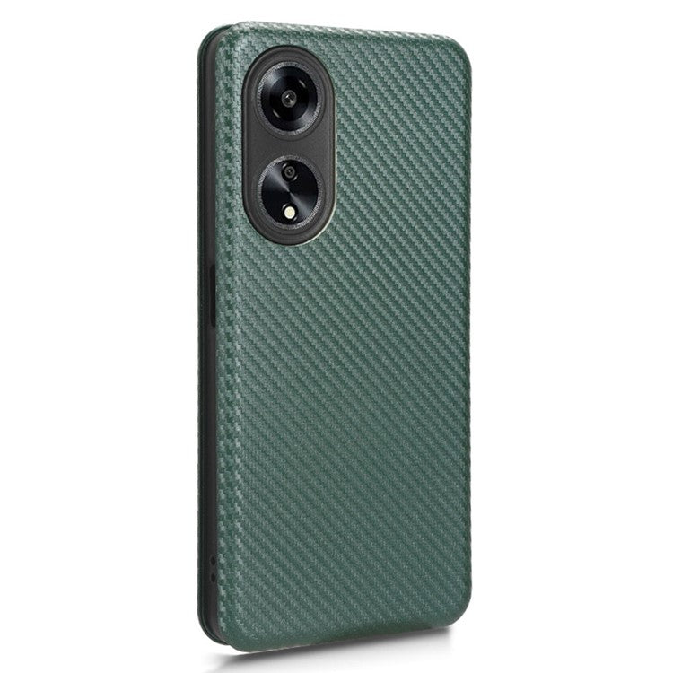 Stand Cover for Oppo A1 5G Carbon Fiber Texture Card Slot PU Leather Shockproof Phone Case - Green