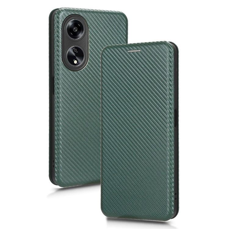 Stand Cover for Oppo A1 5G Carbon Fiber Texture Card Slot PU Leather Shockproof Phone Case - Green