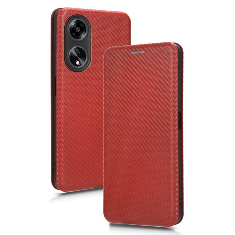 Stand Cover for Oppo A1 5G Carbon Fiber Texture Card Slot PU Leather Shockproof Phone Case - Brown