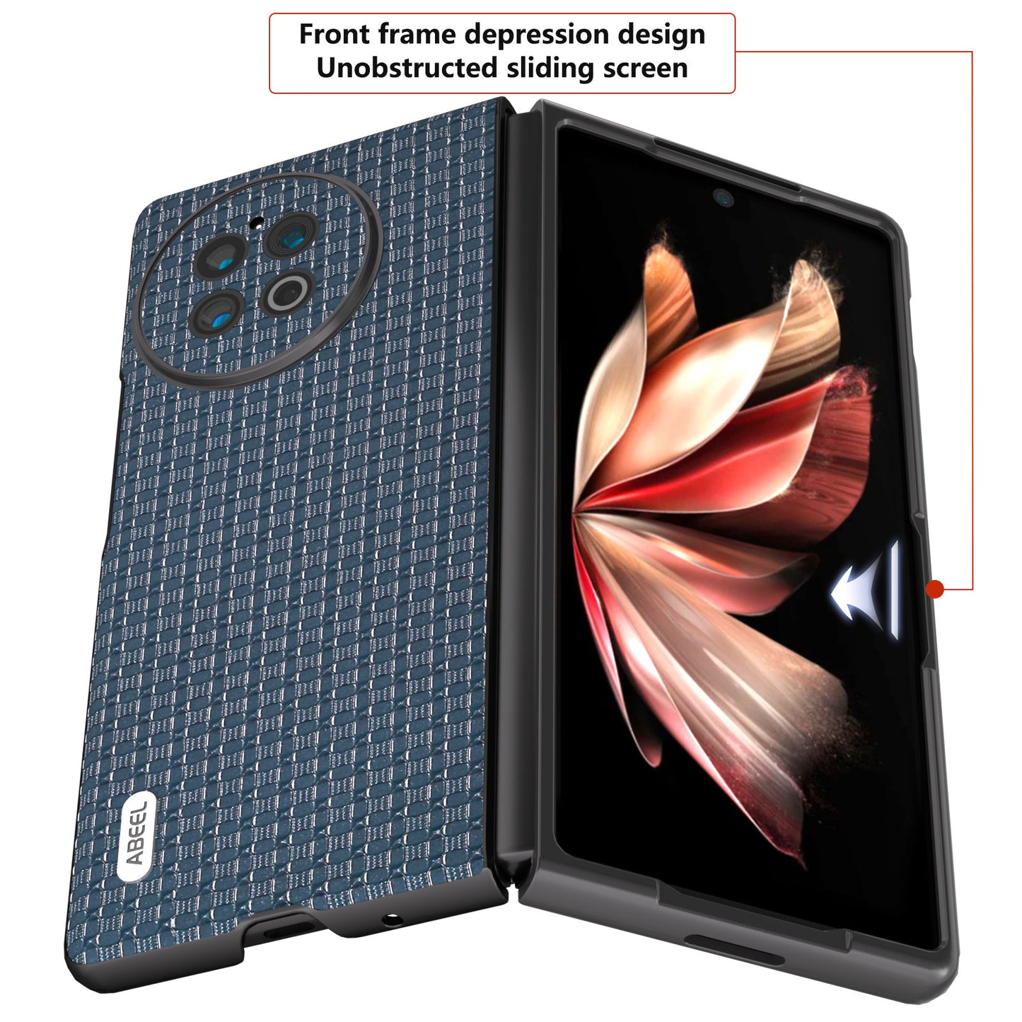 ABEEL For vivo X Fold2 Top-layer Cowhide Leather+PC Phone Cover Anti-Dust Protective Phone Case - Blue