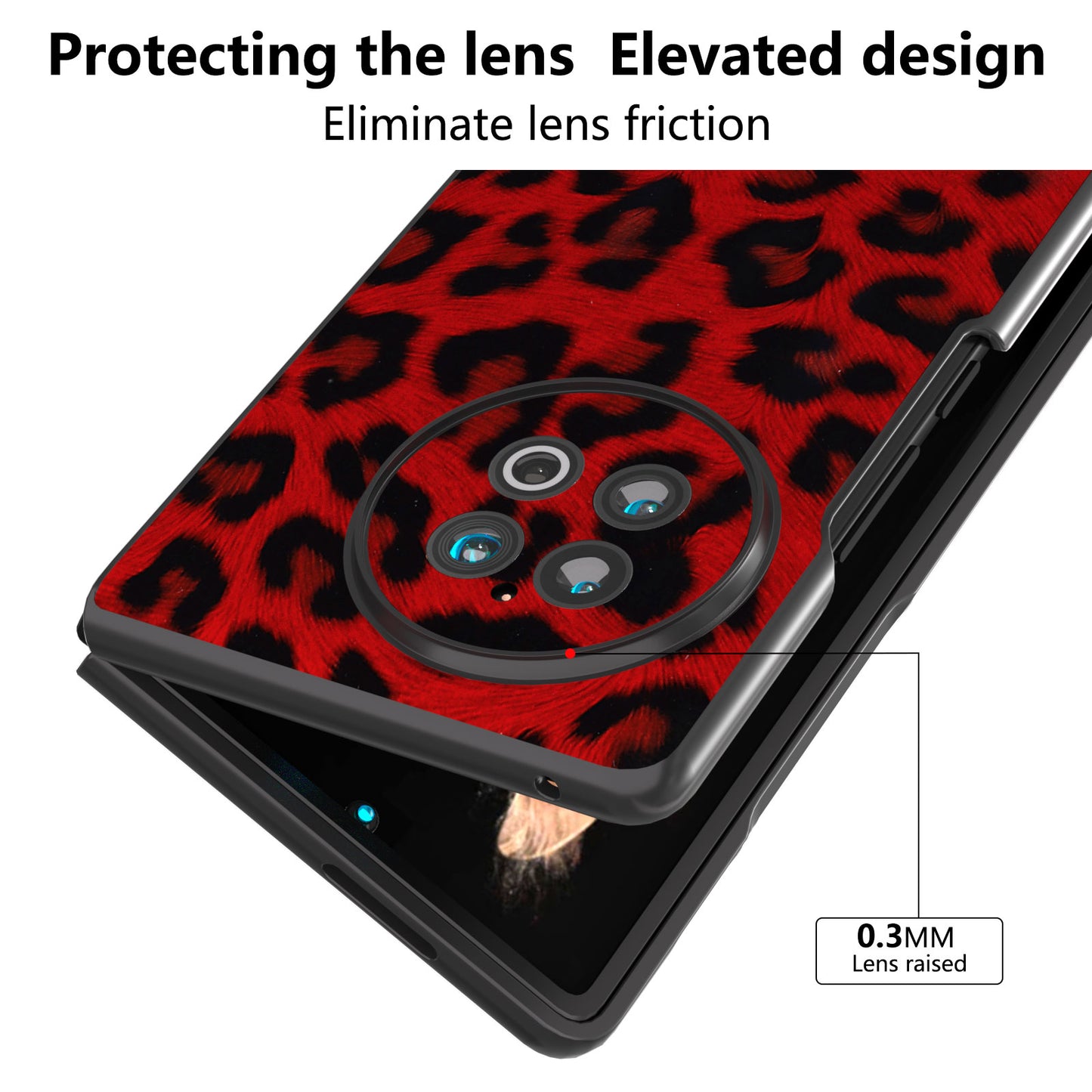 ABEEL For vivo X Fold2 Top-Layer Cowhide Leather Coated PC Back Cover Leopard Pattern Cell Phone Case - Red