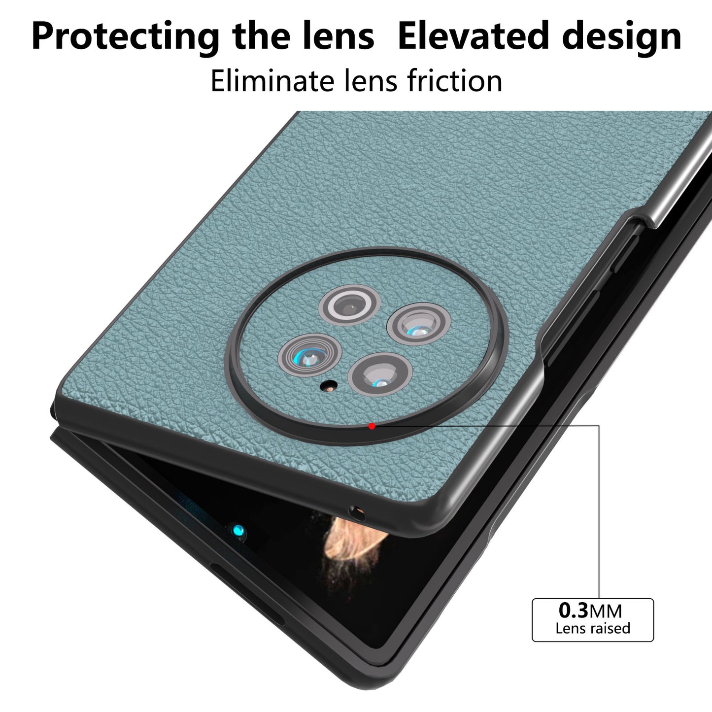 ABEEL For vivo X Fold2 Anti-Slip Phone Case Textured Top-Layer Cowhide Leather+PC Smartphone Cover - Baby Blue