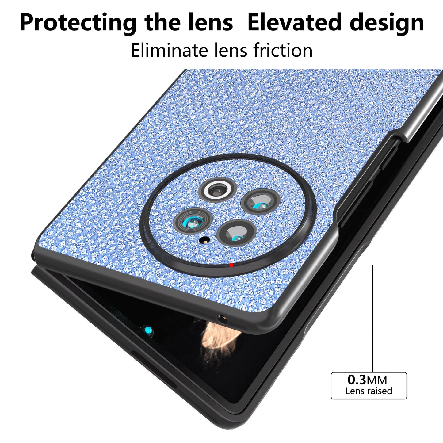 ABEEL For vivo X Fold2 Glitter Rhinestone Texture Phone Case Top-Layer Cowhide Leather+PC Cover - Blue