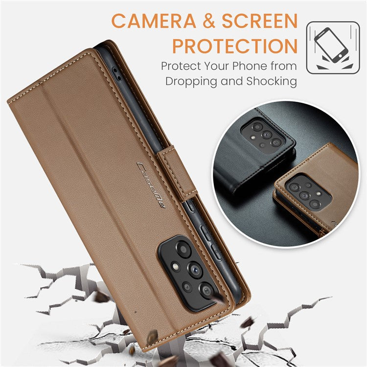 CASEME 023 Series Phone Leather Case for Samsung Galaxy A73 5G , RFID Blocking Wallet Stand Phone Cover - Brown