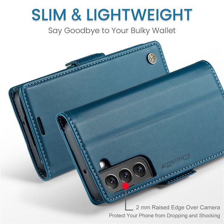 CASEME 023 Series for Samsung Galaxy S22+ 5G RFID Blocking PU Leather Case Wallet Stand Phone Cover - Blue