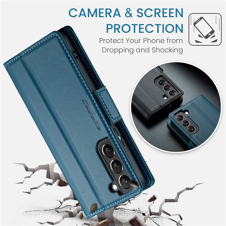 CASEME 023 Series for Samsung Galaxy S22+ 5G RFID Blocking PU Leather Case Wallet Stand Phone Cover - Blue