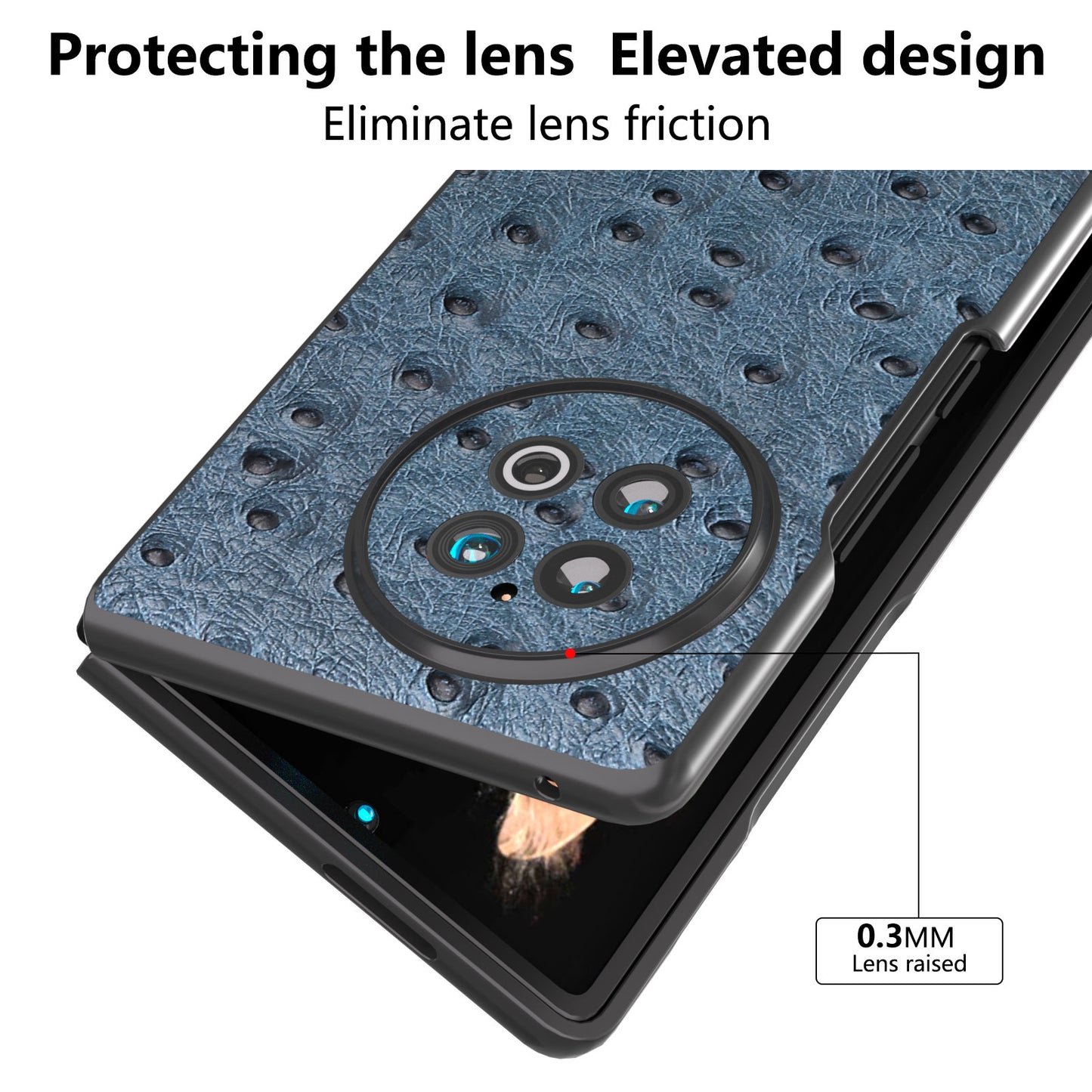 ABEEL Shockproof Case for vivo X Fold2 Ostrich Texture Genuine Cow Leather PC Phone Case - Blue