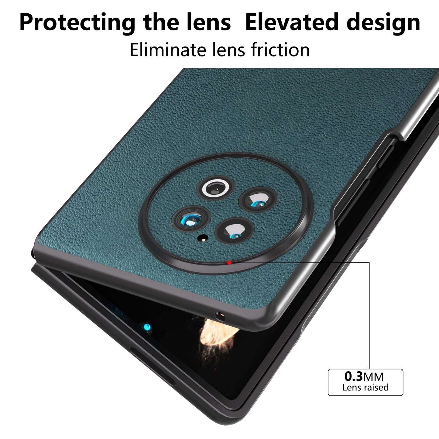 ABEEL Genuine Cow Leather PC Phone Case for vivo X Fold2 Shockproof Case Folding Anti-Drop Phone Shell - Midnight Green