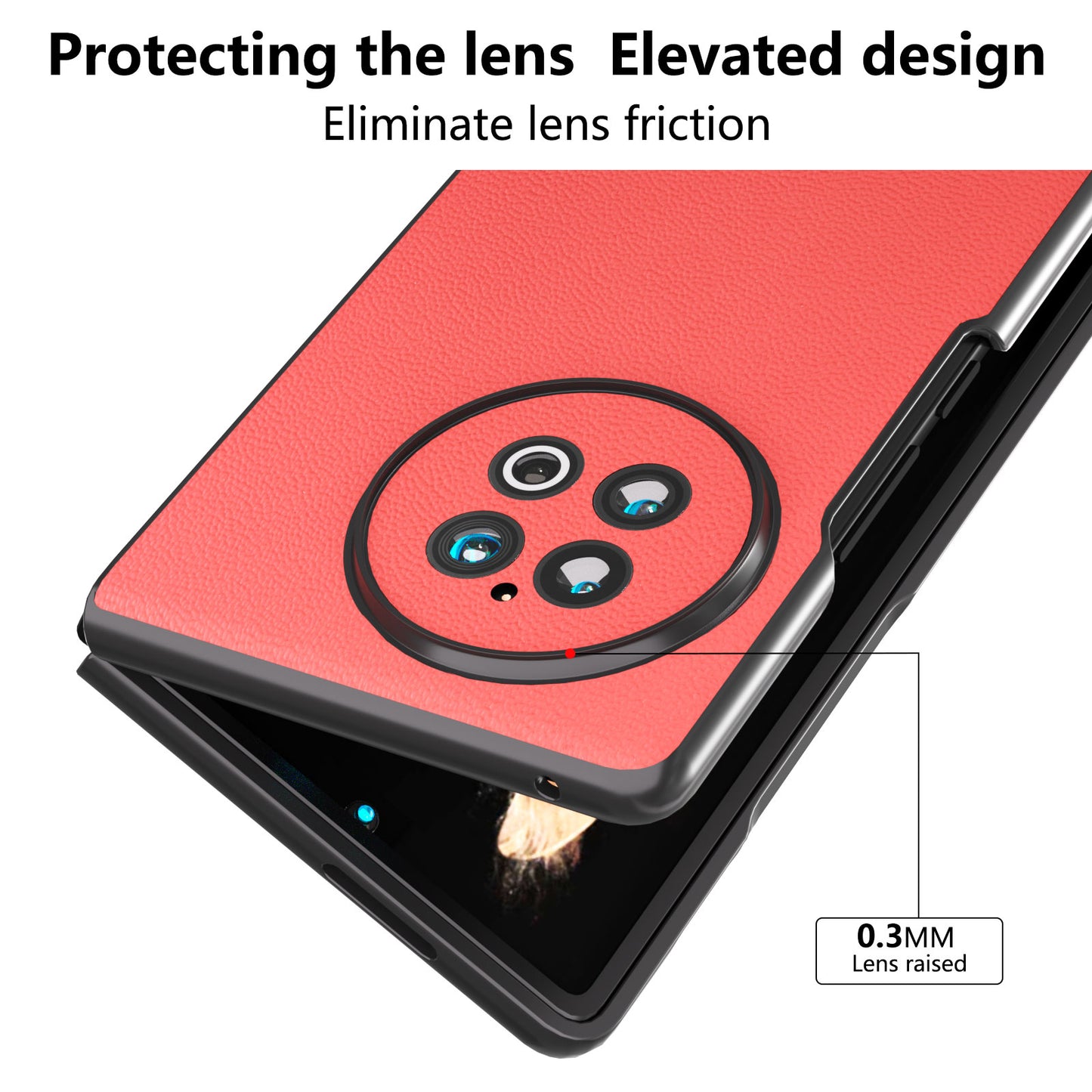 ABEEL Genuine Cow Leather PC Phone Case for vivo X Fold2 Shockproof Case Folding Anti-Drop Phone Shell - Red