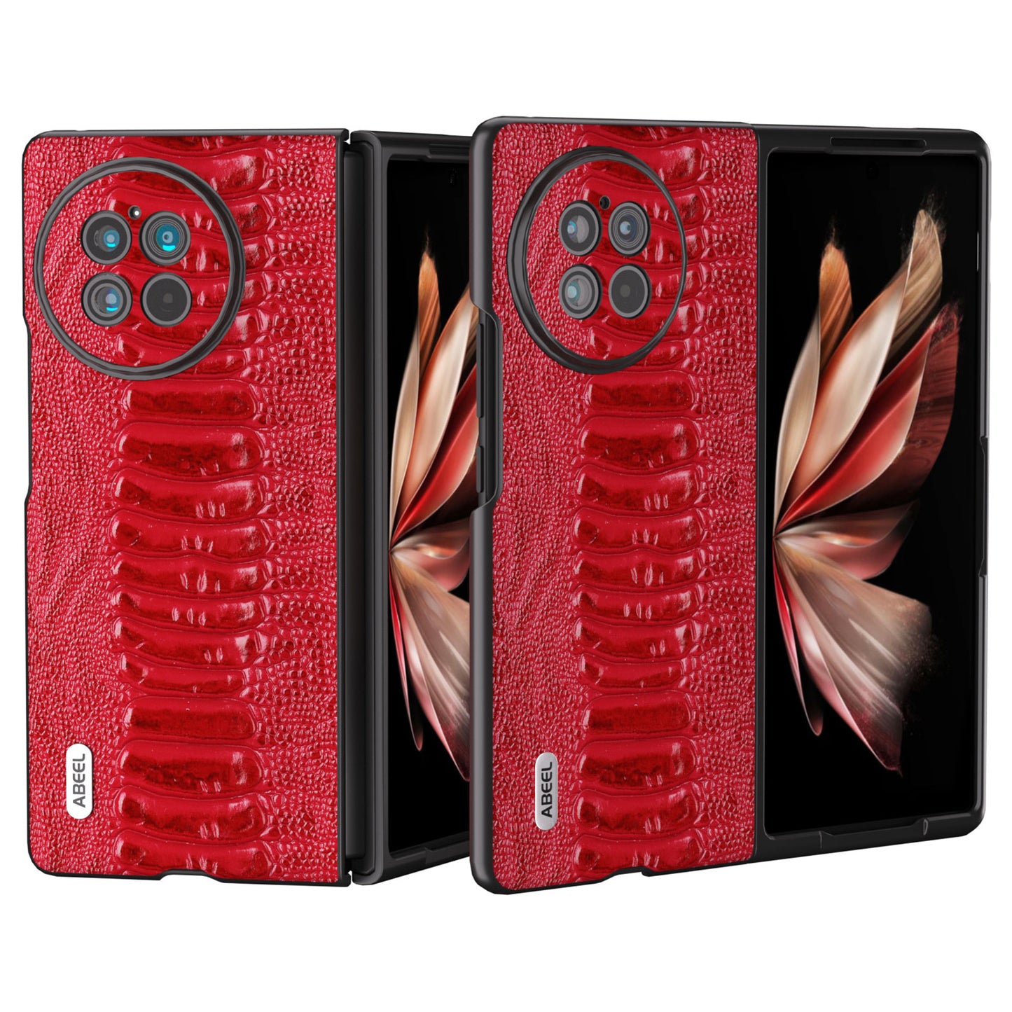 ABEEL For vivo X Fold2 Folding Phone Case Genuine Cow Leather Coated PC+TPU Protective Cover - Red