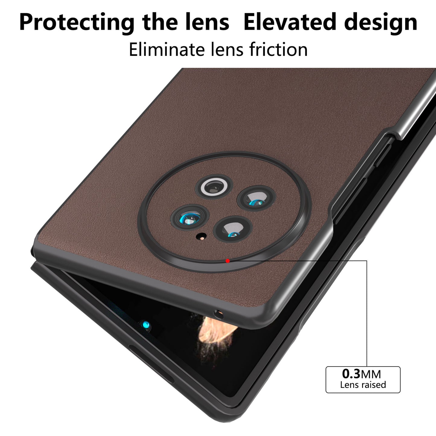 ABEEL Phone Case for vivo X Fold2 Genuine Cow Leather PC Case Folding Anti-Drop Phone Shell - Coffee