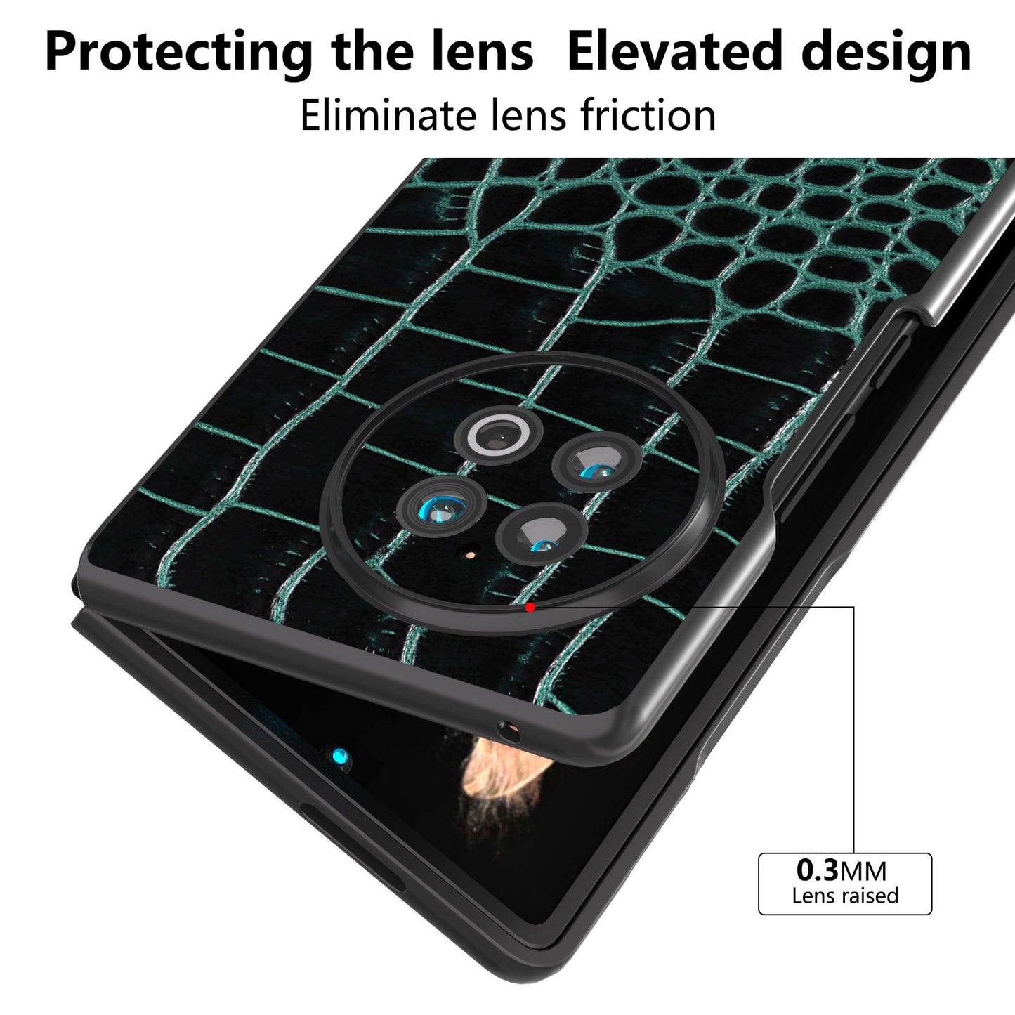 ABEEL For vivo X Fold2 Anti-fingerprint Crocodile Texture Phone Case Genuine Cow Leather Coated PC Black Edge Cover - Blue