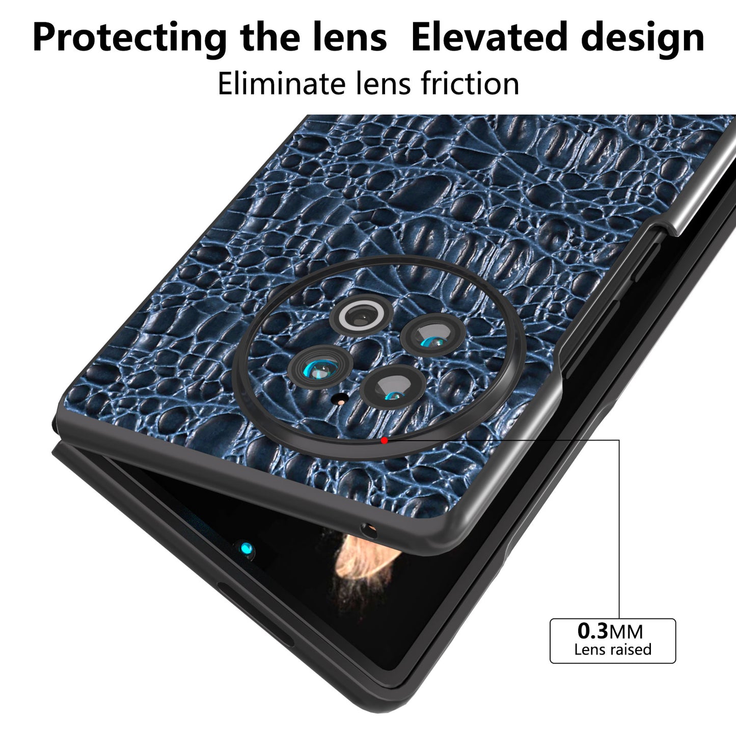 ABEEL For vivo X Fold2 Textured Genuine Cow Leather Coated PC Cover Black Edge Phone Protector Case - Blue