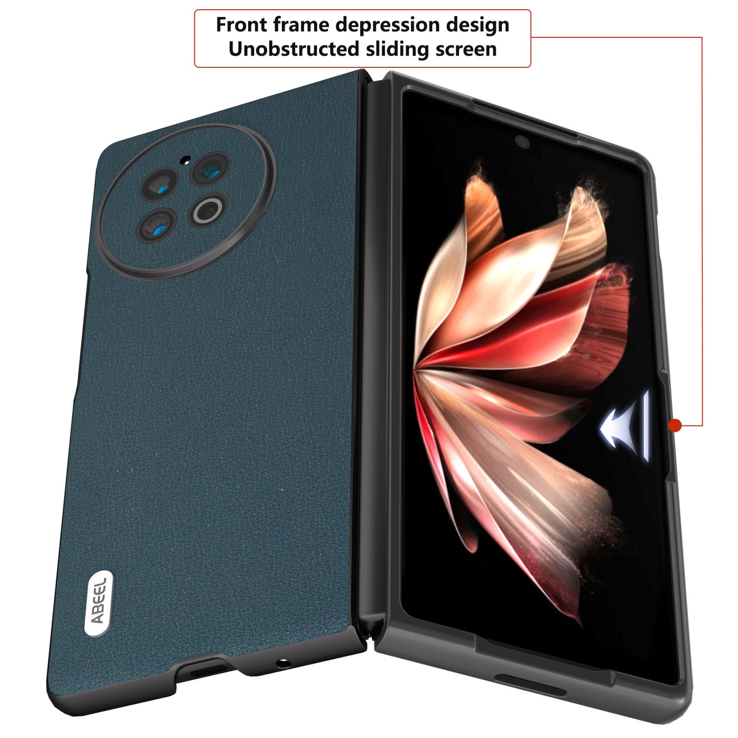 ABEEL Phone Case for vivo X Fold2 Black Edge Shell Genuine Cow Leather Coated PC Back Cover - Green