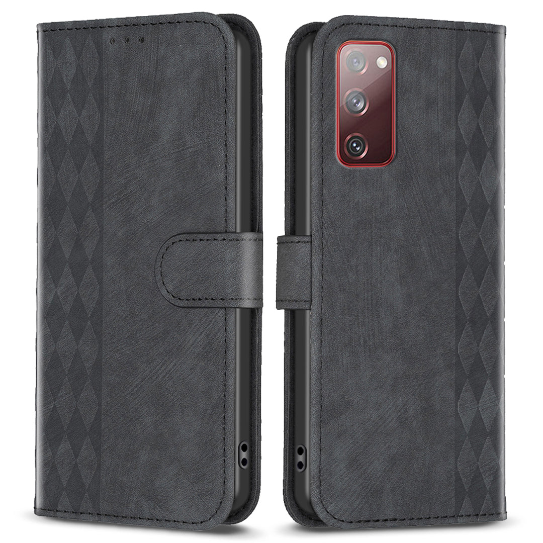 Phone Case for Samsung Galaxy S20 Lite / S20 FE / S20 FE 5G / S20 FE 2022 Wallet Imprinting Pattern Stand Cover - Black