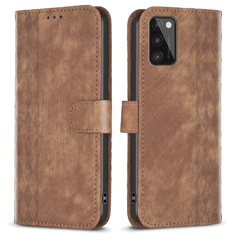 For Samsung Galaxy A41 (Global Version) Imprinting Pattern Cover Stand Wallet Magnetic Clasp Phone Case - Brown