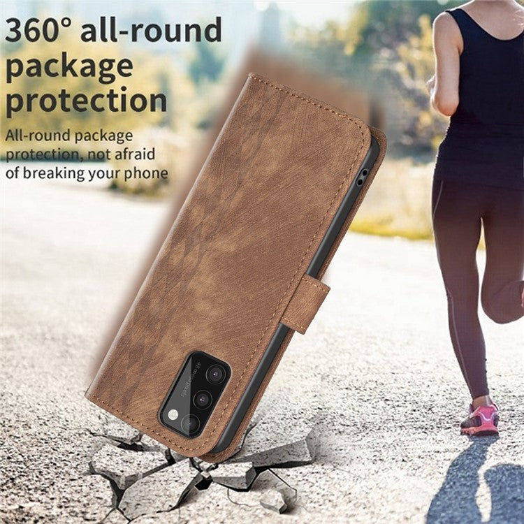 For Samsung Galaxy A41 (Global Version) Imprinting Pattern Cover Stand Wallet Magnetic Clasp Phone Case - Brown