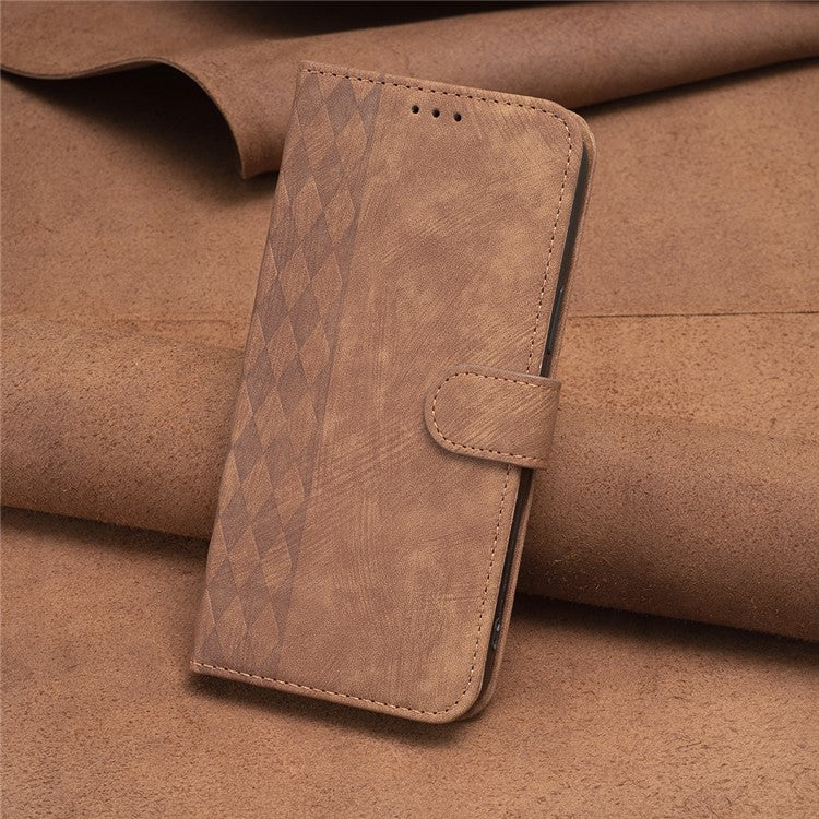 For Samsung Galaxy A41 (Global Version) Imprinting Pattern Cover Stand Wallet Magnetic Clasp Phone Case - Brown