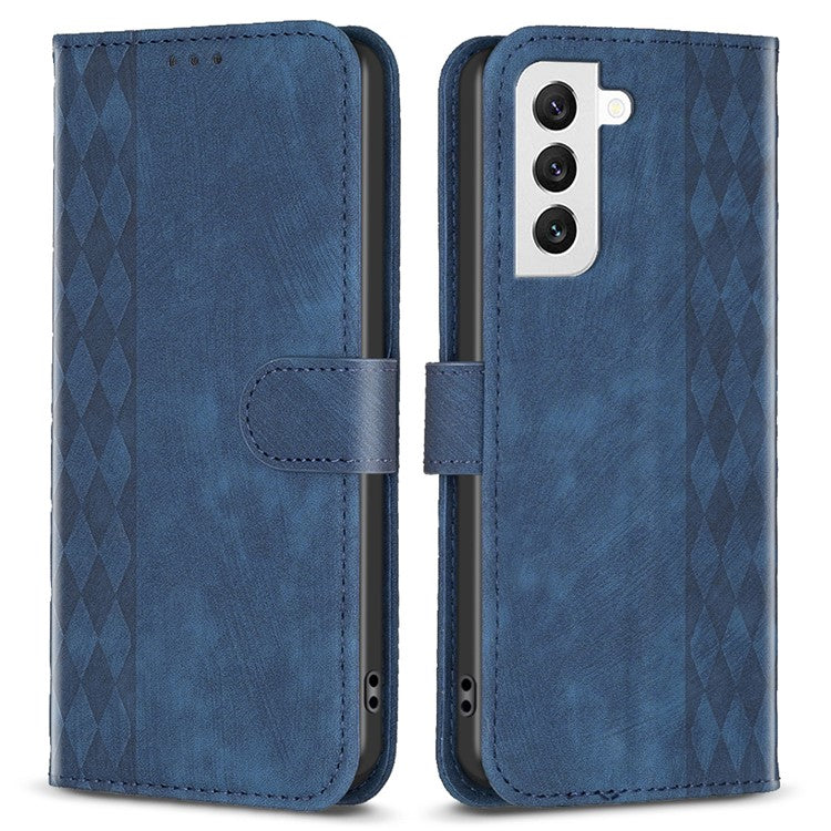 Shockproof Cover for Samsung Galaxy S21 FE 5G Imprinting Pattern Stand Wallet Phone Case - Blue