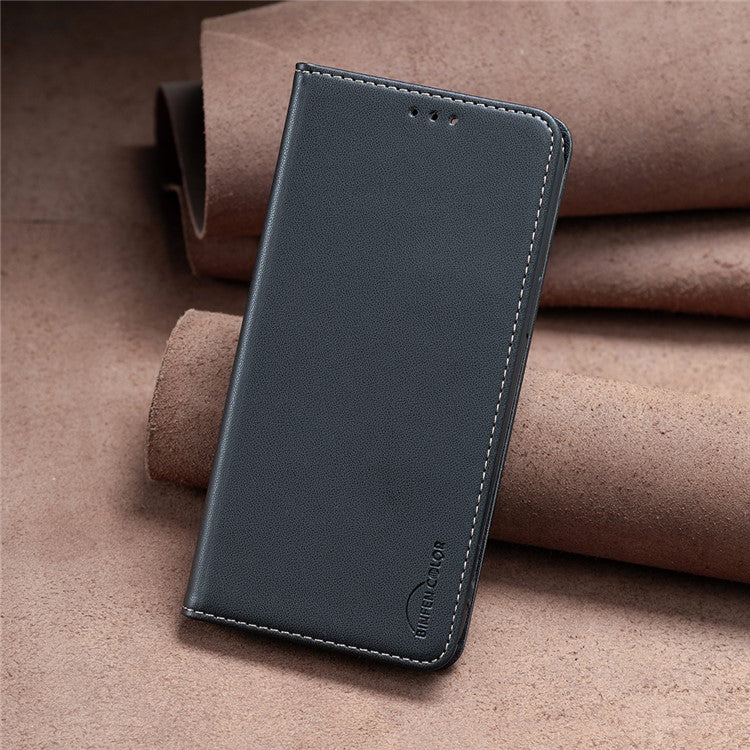 BINFEN COLOR BF18 For Samsung Galaxy S22+ 5G Flip Leather Case Card Slots Stand Protective Phone Cover - Black