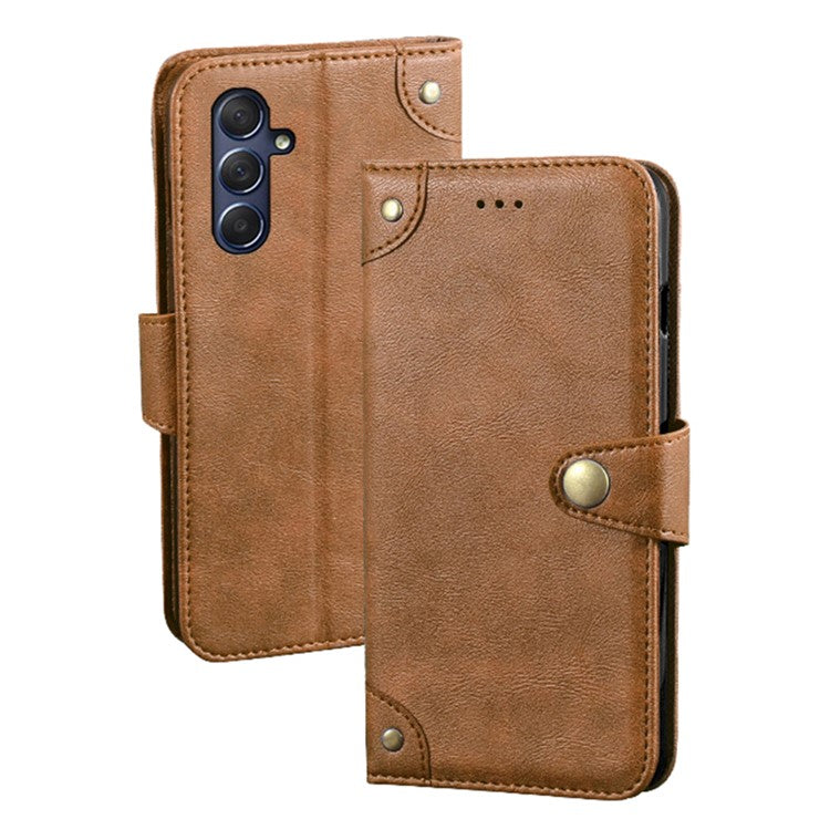 IDEWEI For Samsung Galaxy M54 5G / F54 5G Impact-Resistant Stand Wallet Phone Case PU Leather Cell Phone Cover - Brown
