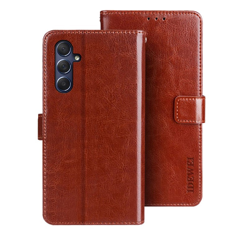 IDEWEI For Samsung Galaxy M54 5G / F54 5G Anti-Scratch Leather Phone Case Wallet Crazy Horse Texture Stand Phone Cover - Brown
