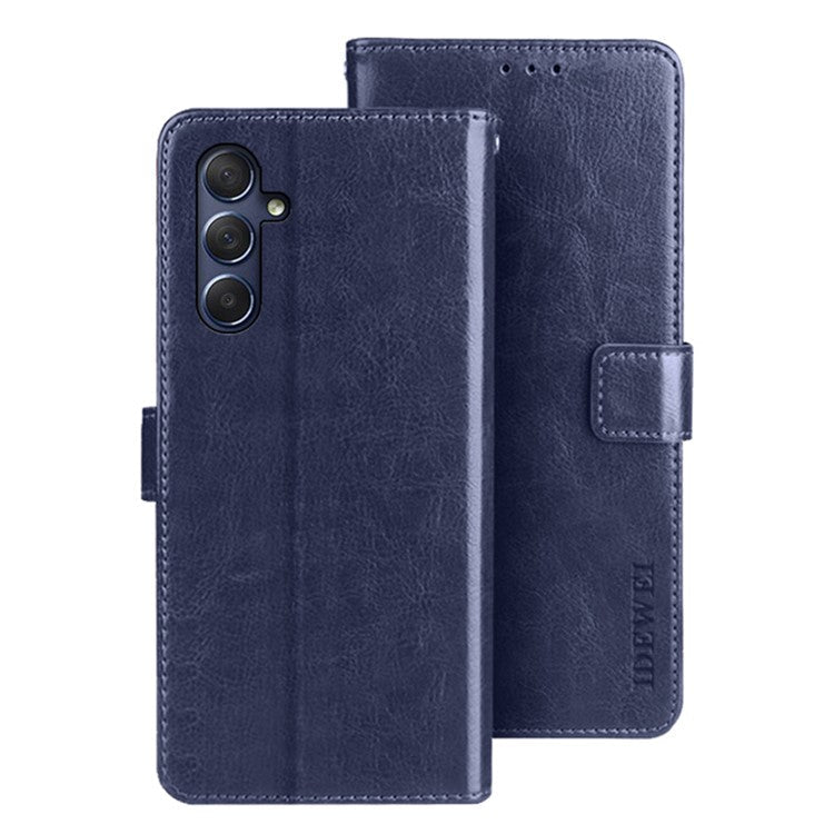 IDEWEI For Samsung Galaxy M54 5G / F54 5G Anti-Scratch Leather Phone Case Wallet Crazy Horse Texture Stand Phone Cover - Dark Blue