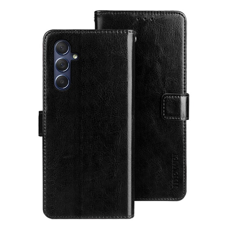 IDEWEI For Samsung Galaxy M54 5G / F54 5G Anti-Scratch Leather Phone Case Wallet Crazy Horse Texture Stand Phone Cover - Black