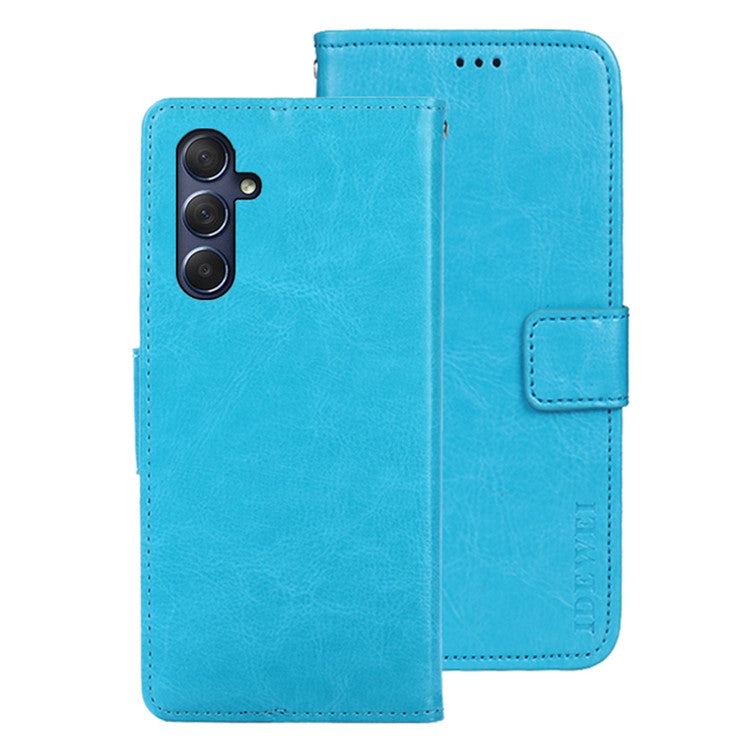 IDEWEI For Samsung Galaxy M54 5G / F54 5G Anti-Scratch Leather Phone Case Wallet Crazy Horse Texture Stand Phone Cover - Sky Blue