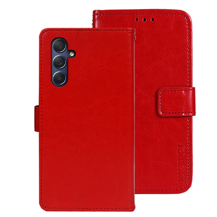 IDEWEI For Samsung Galaxy M54 5G / F54 5G Anti-Scratch Leather Phone Case Wallet Crazy Horse Texture Stand Phone Cover - Red