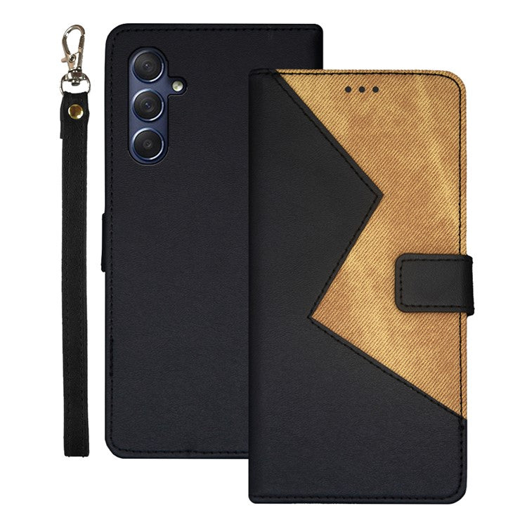 IDEWEI For Samsung Galaxy M54 5G / F54 5G Phone Cover Splicing Style PU Leather Flip Stand Case with Card Slots - Black