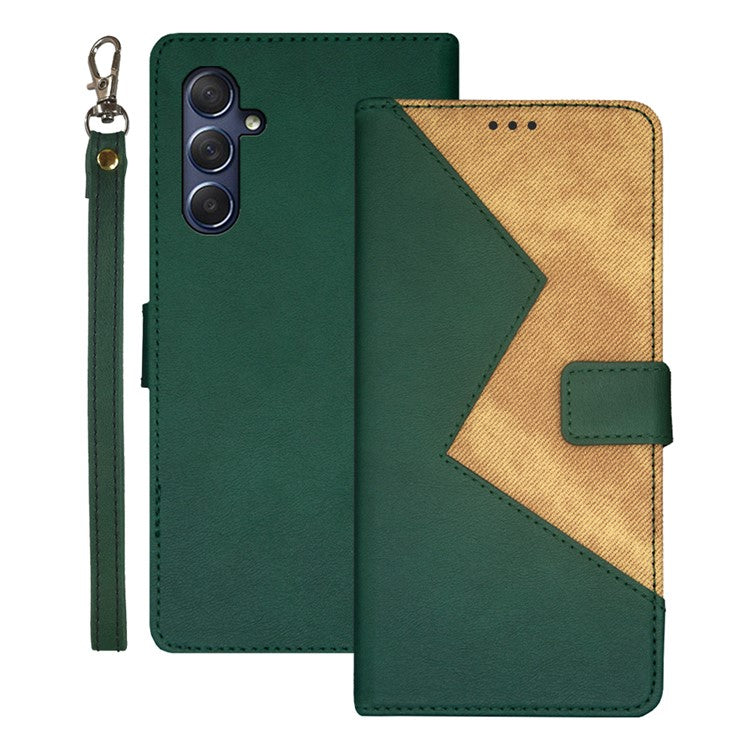 IDEWEI For Samsung Galaxy M54 5G / F54 5G Phone Cover Splicing Style PU Leather Flip Stand Case with Card Slots - Green